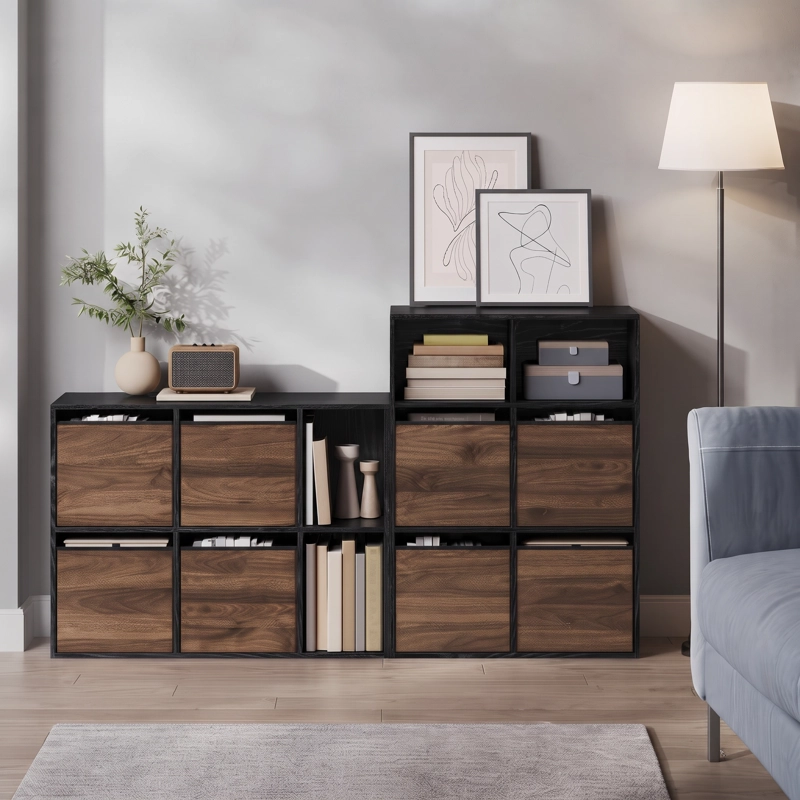 MUEBLE ORGANIZADOR NEGRO CON 4 CANASTOS DE TELA HARSLOV - 3