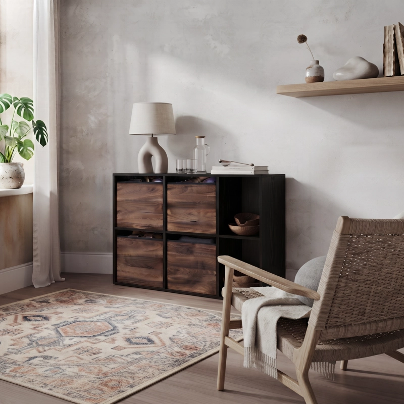 MUEBLE ORGANIZADOR NEGRO CON 4 CANASTOS DE TELA HARSLOV - 4