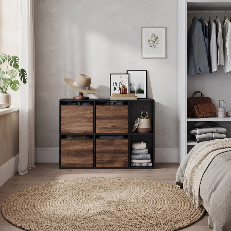 MUEBLE ORGANIZADOR NEGRO CON 4 CANASTOS DE TELA HARSLOV - 5