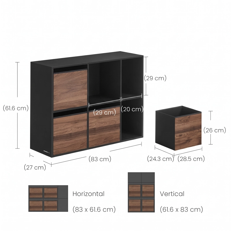 MUEBLE ORGANIZADOR NEGRO CON 4 CANASTOS DE TELA HARSLOV - 6