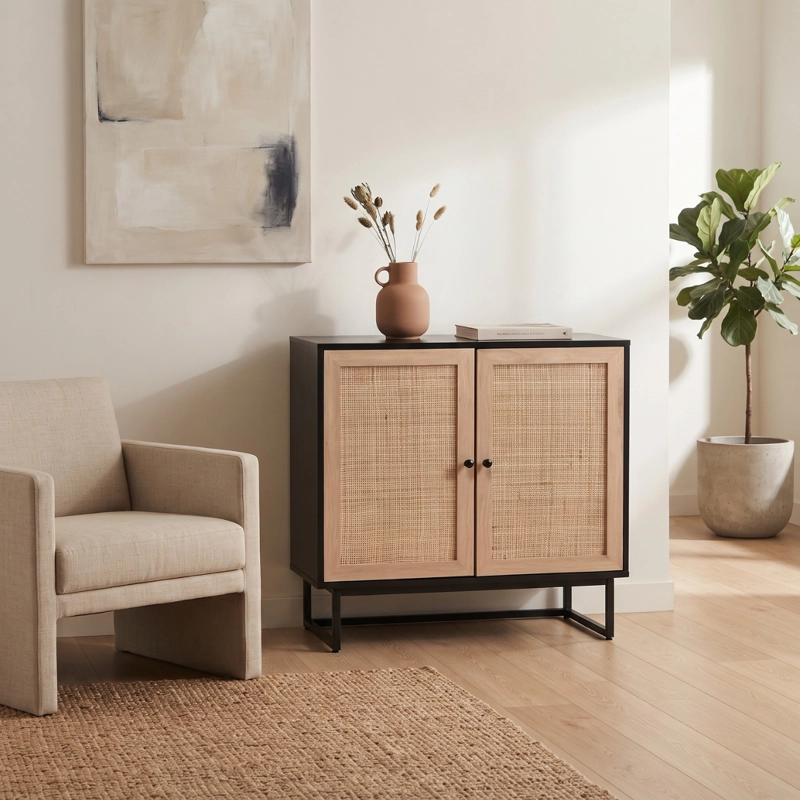 MUEBLE BUFFET APARADOR RATAN NEGRO ALVIK - 2