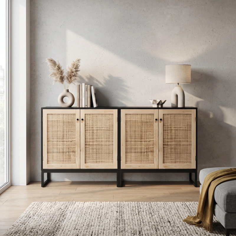 MUEBLE BUFFET APARADOR RATAN NEGRO ALVIK - 4