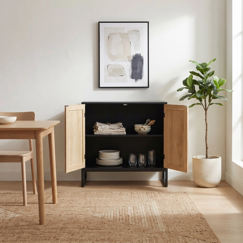 MUEBLE BUFFET APARADOR RATAN NEGRO ALVIK - 5
