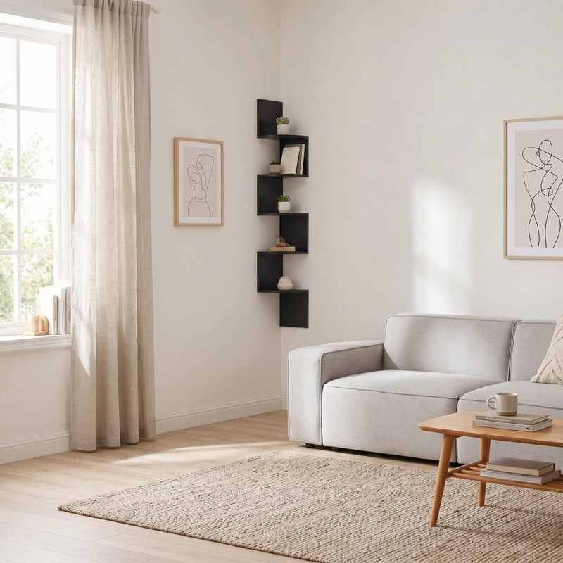 MUEBLE ESTANTE ESQUINERO ZIGZAG NEGRO SVANVIK - 2