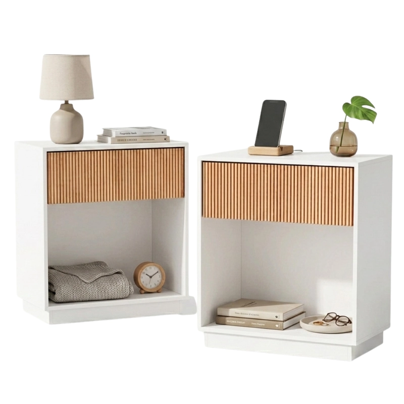 SET DE 2 VELADORES BLANCO Y MADERA ACANALADO FORLI - 5