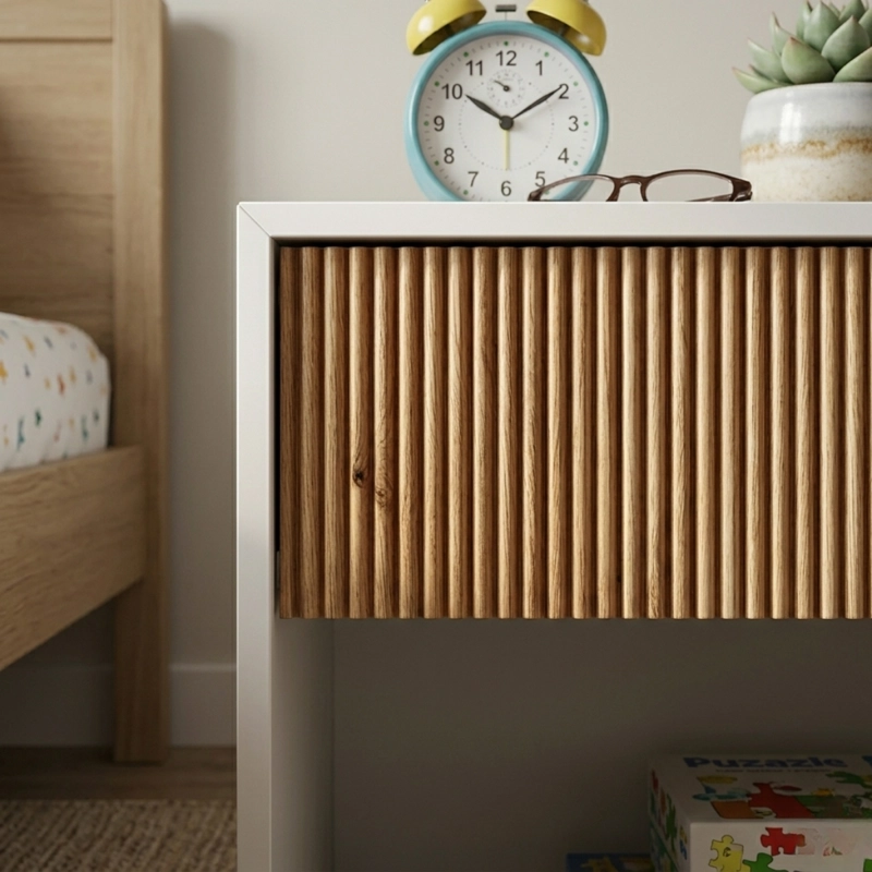 SET DE 2 VELADORES BLANCO Y MADERA ACANALADO FORLI - 6