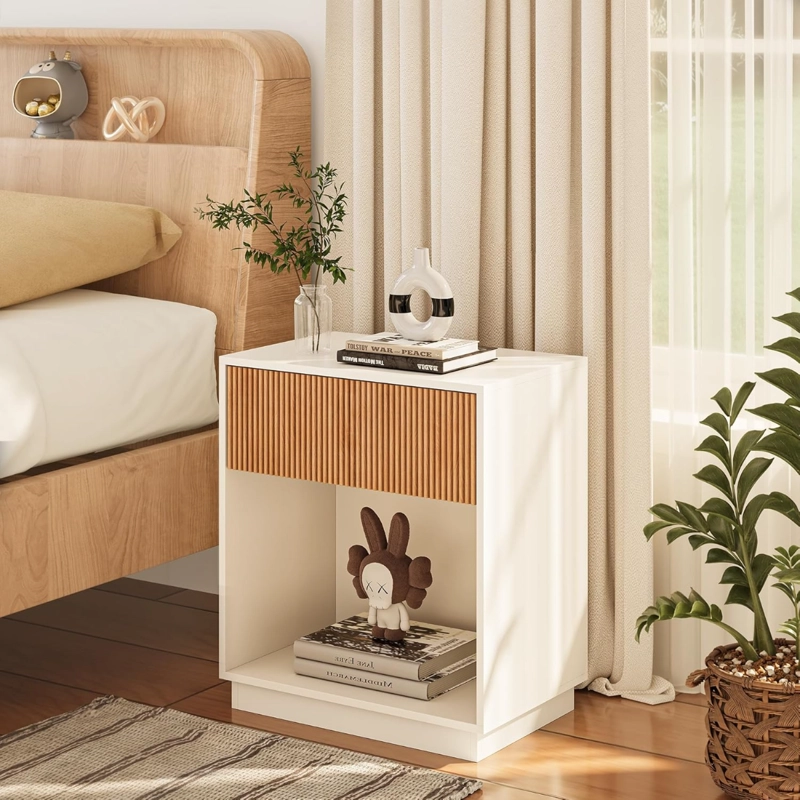 SET DE 2 VELADORES BLANCO Y MADERA ACANALADO FORLI - 7