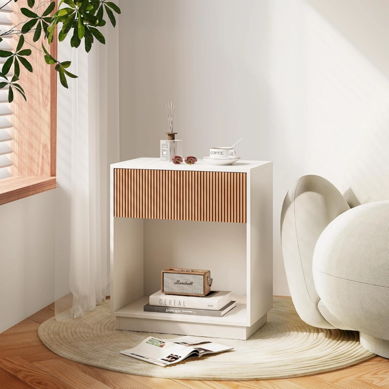 SET DE 2 VELADORES BLANCO Y MADERA ACANALADO FORLI - 8