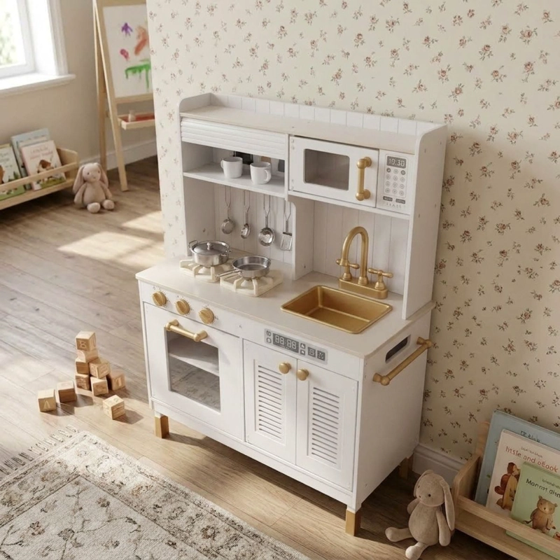 COCINA DE MADERA DE JUGUETE BLANCA FLEUR LUCES Y SONIDOS - 3