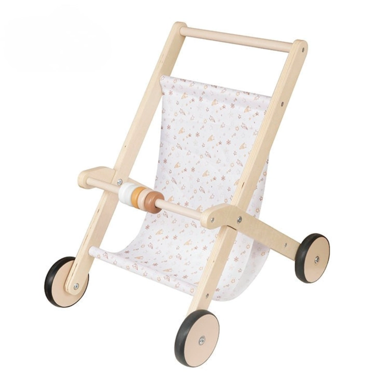 COCHE PARA MUÑECAS ANDADOR JUGUETE DE MADERA BLANCO - 1