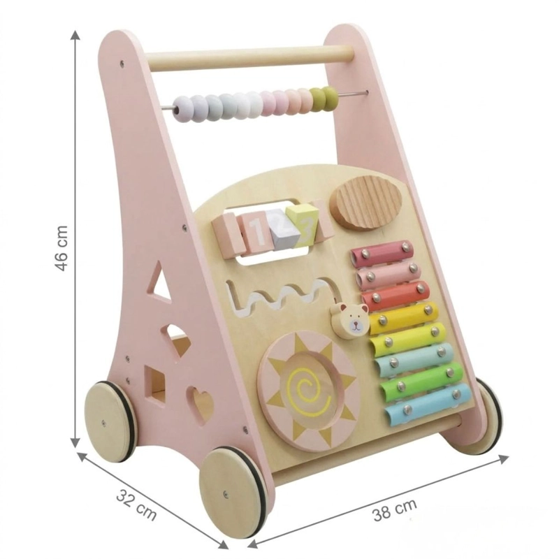 CORREPASILLO ANDADOR MADERA CON CENTRO DE ACTIVIDADES ROSA - 5