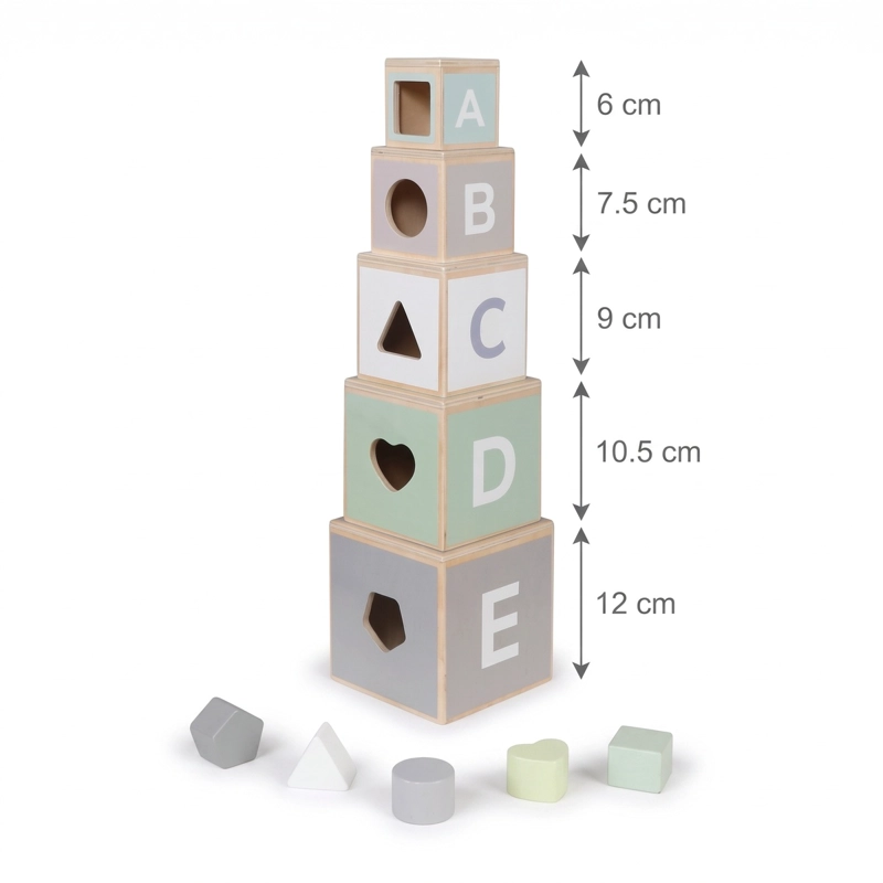 TORRE DE CUBOS APILABLES Y ENCAJE ANIMALITOS JUGUETE MADERA - 8