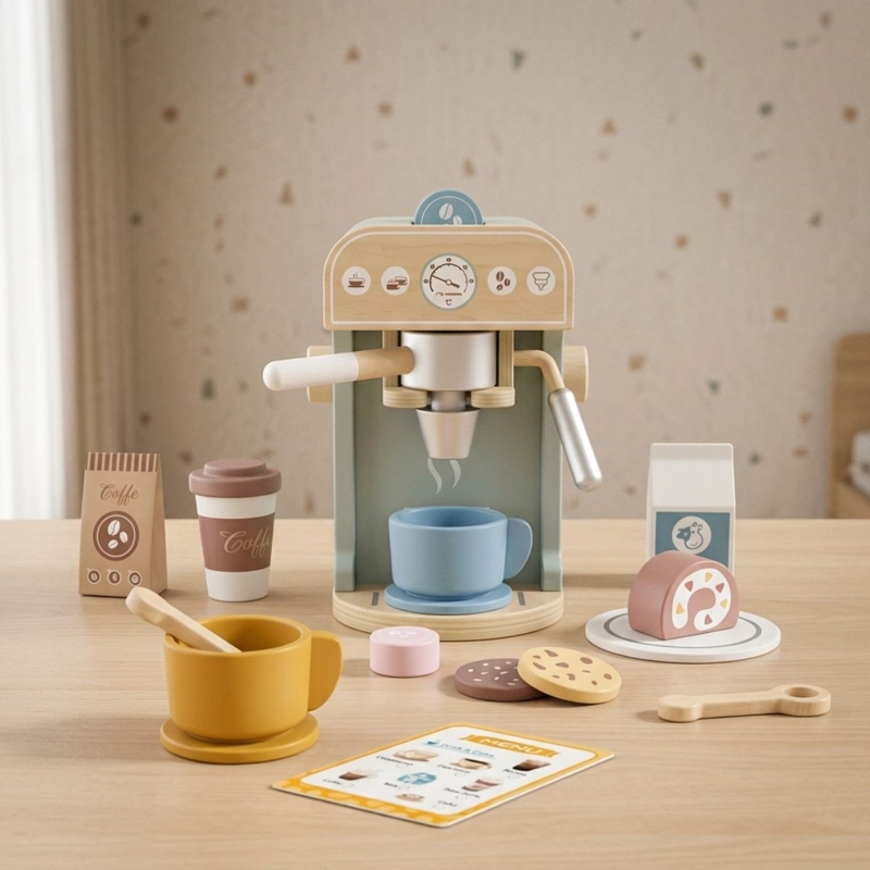 MAQUINA CAFETERA DE JUGUETE DE MADERA CON ACCESORIOS - 2