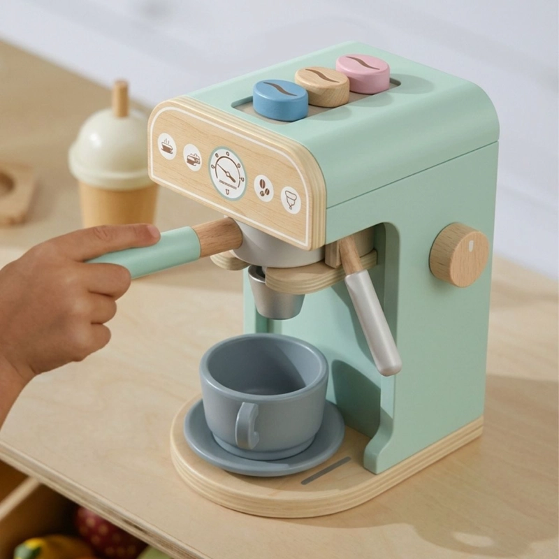 MAQUINA CAFETERA DE JUGUETE DE MADERA CON ACCESORIOS - 4