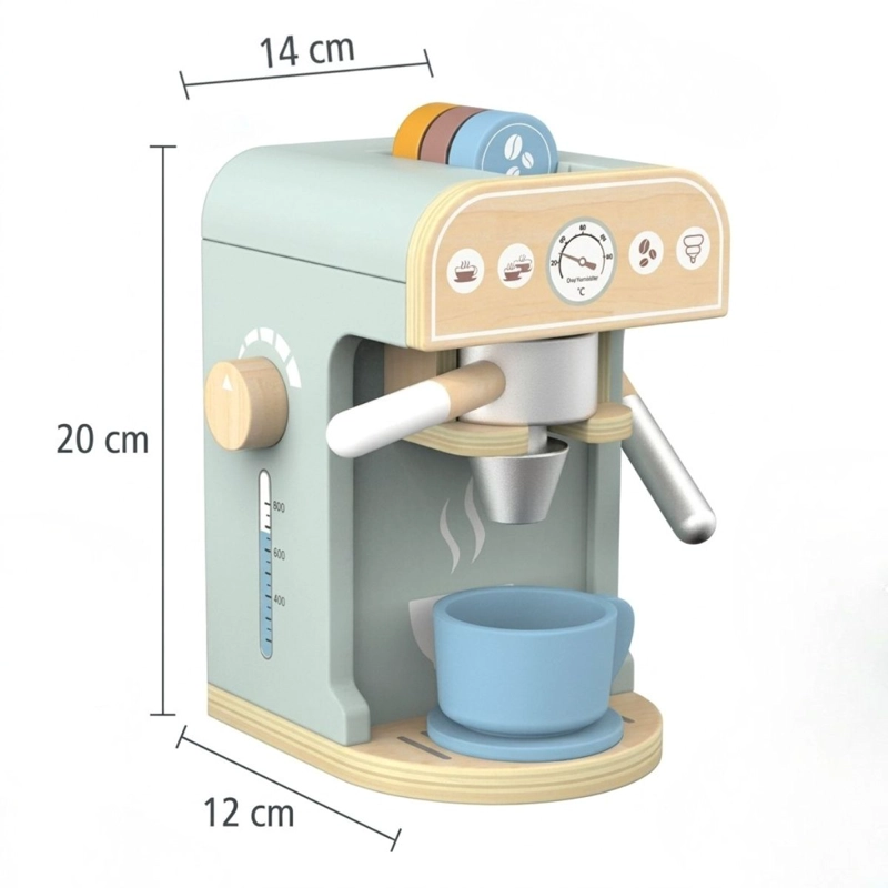 MAQUINA CAFETERA DE JUGUETE DE MADERA CON ACCESORIOS - 5