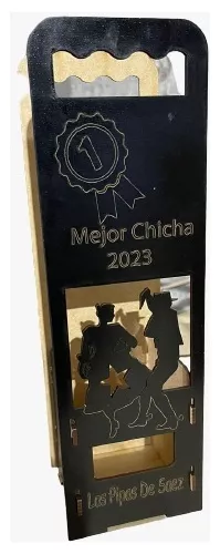 CAJA BOTELLA PORTA VINO BEBIDAS MADERA MDF FIESTAS PATRIAS - 1