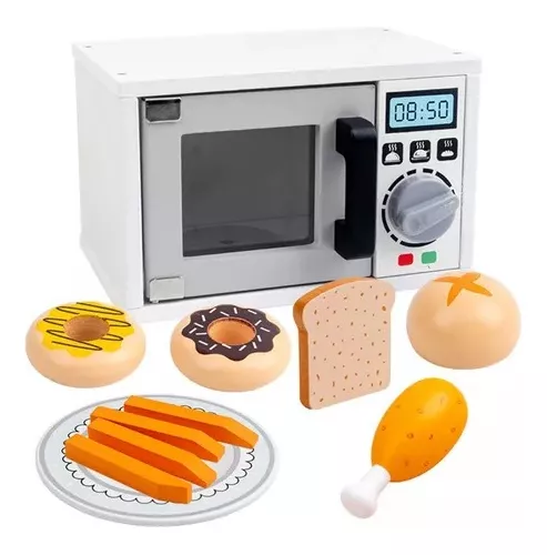 MICROONDAS DE MADERA 10 PIEZAS JUGUETE DE COCINITA - 1