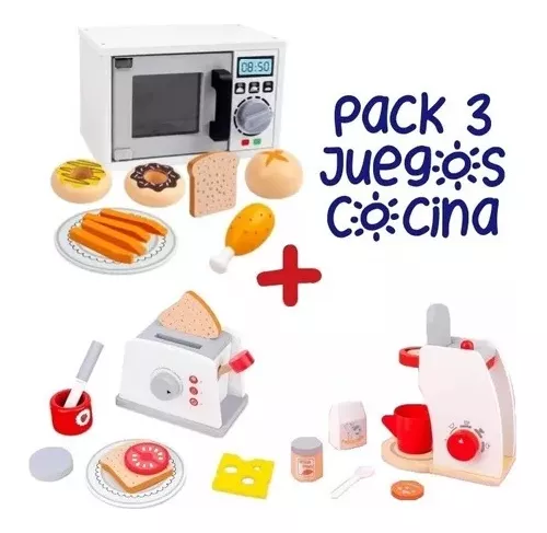 SET DE 3 JUEGOS MICROONDAS TOSTADOR CAFETERA DE MADERA - 1
