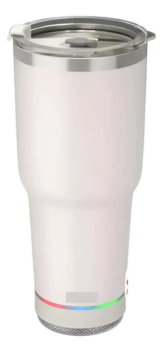 VASO TERMICO 780ML CON PARLANTE BLUETOOTH CALIENTE Y FRIO BLANCO - 1