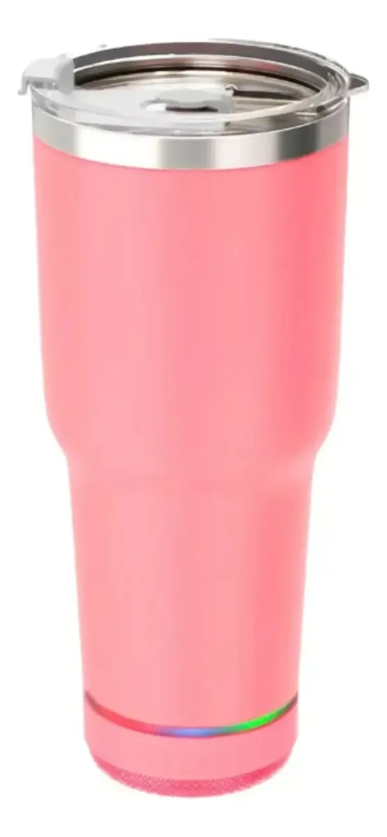 VASO TERMICO 780ML CON PARLANTE BLUETOOTH CALIENTE Y FRIO ROSADO - 1