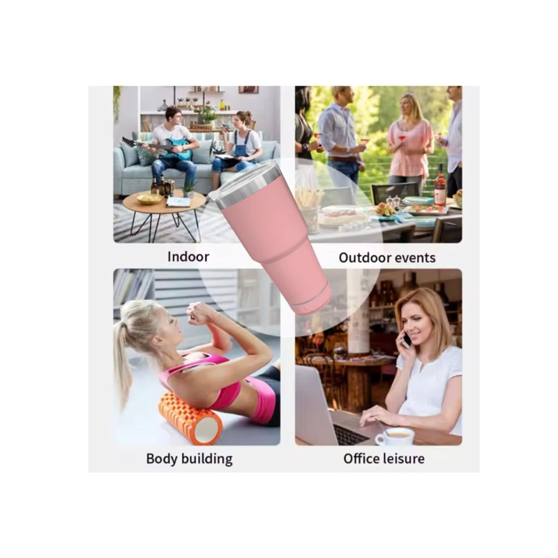VASO TERMICO 780ML CON PARLANTE BLUETOOTH CALIENTE Y FRIO ROSADO - 3