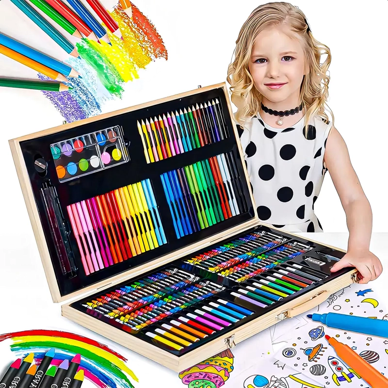 SET DE ARTE Y DIBUJOS 180 PIEZAS SET DE DIBUJO PORTATIL LAPICES Y PINTURAS - 1