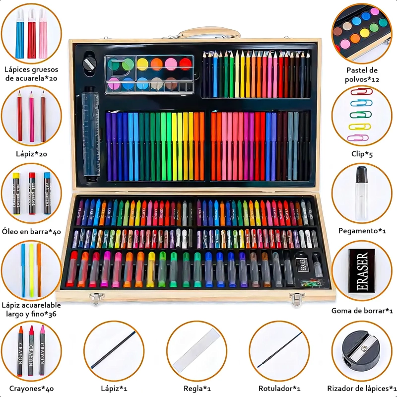 SET DE ARTE Y DIBUJOS 180 PIEZAS SET DE DIBUJO PORTATIL LAPICES Y PINTURAS - 3