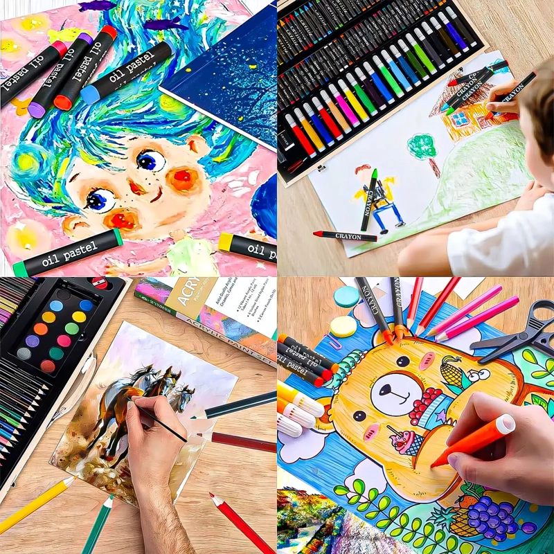 SET DE ARTE Y DIBUJOS 180 PIEZAS SET DE DIBUJO PORTATIL LAPICES Y PINTURAS - 4