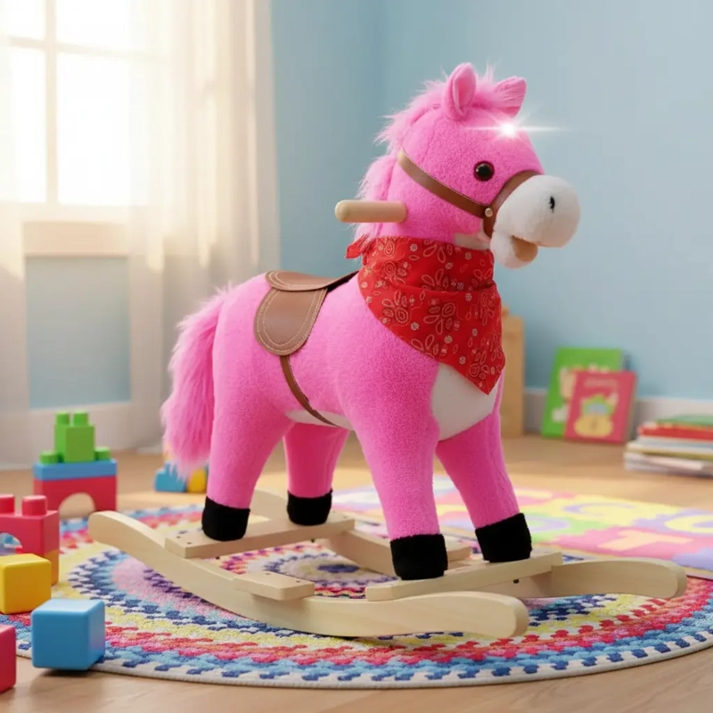 CABALLO BALANCIN MECEDOR PARA NIÑOS CON SONIDO CABALLITO INFANTIL ROSA - 3
