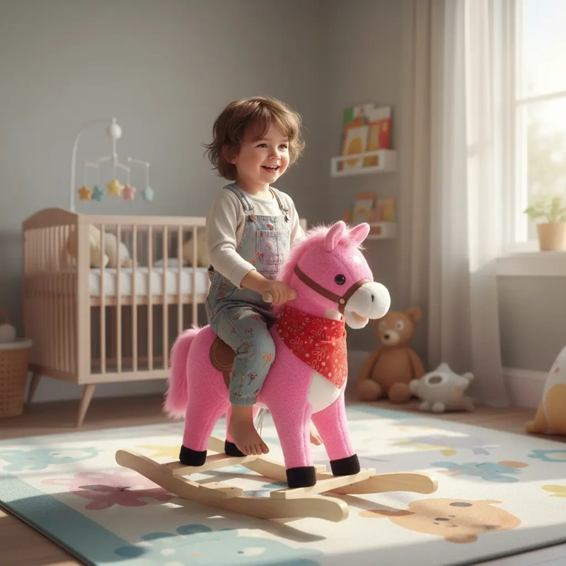 CABALLO BALANCIN MECEDOR PARA NIÑOS CON SONIDO CABALLITO INFANTIL ROSA - 4