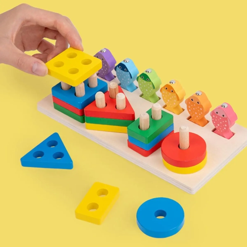 JUEGO DE PESCA MAGNETICO + 4 TORRES ENCAJE MADERA DIDACTICO IMAN PECES COLOR MULTIFUNCIONAL - 4