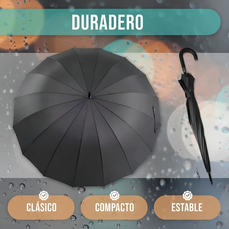 PARAGUAS SOMBRILLA MANGO LARGO IMPERMEABLE AUTOMATICA FILTRO UV GRANDE 16 VARILLAS - 11