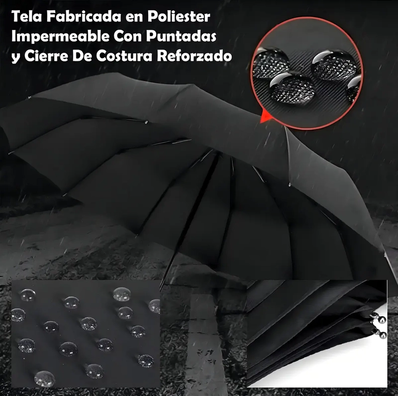 PARAGUAS SOMBRILLA MANGO LARGO IMPERMEABLE AUTOMATICA FILTRO UV GRANDE 16 VARILLAS - 12
