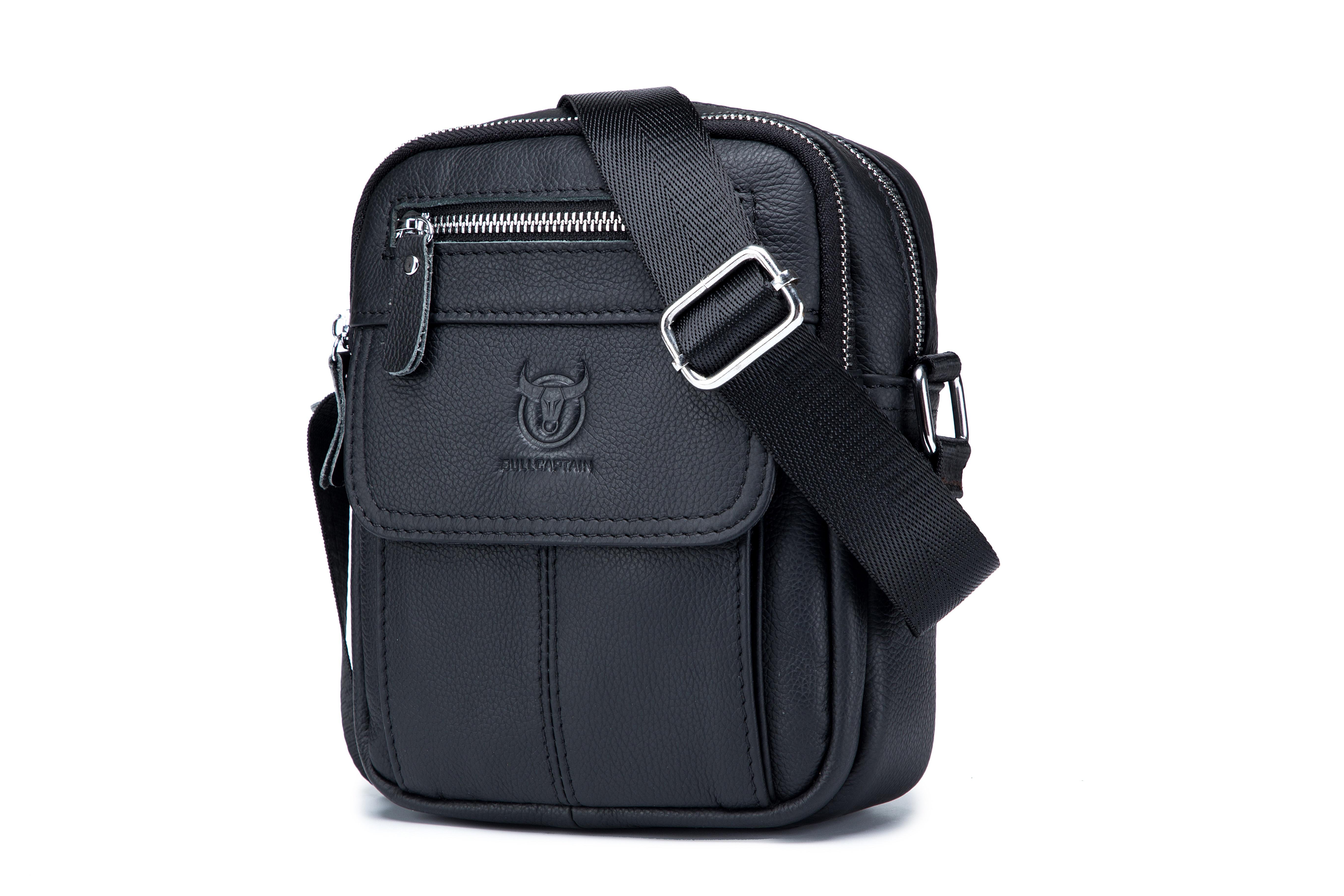 BOLSO DE CUERO MORRAL HOMBRO BANANO BAG BULLCAPTAIN DJB016 NEGRO - 1