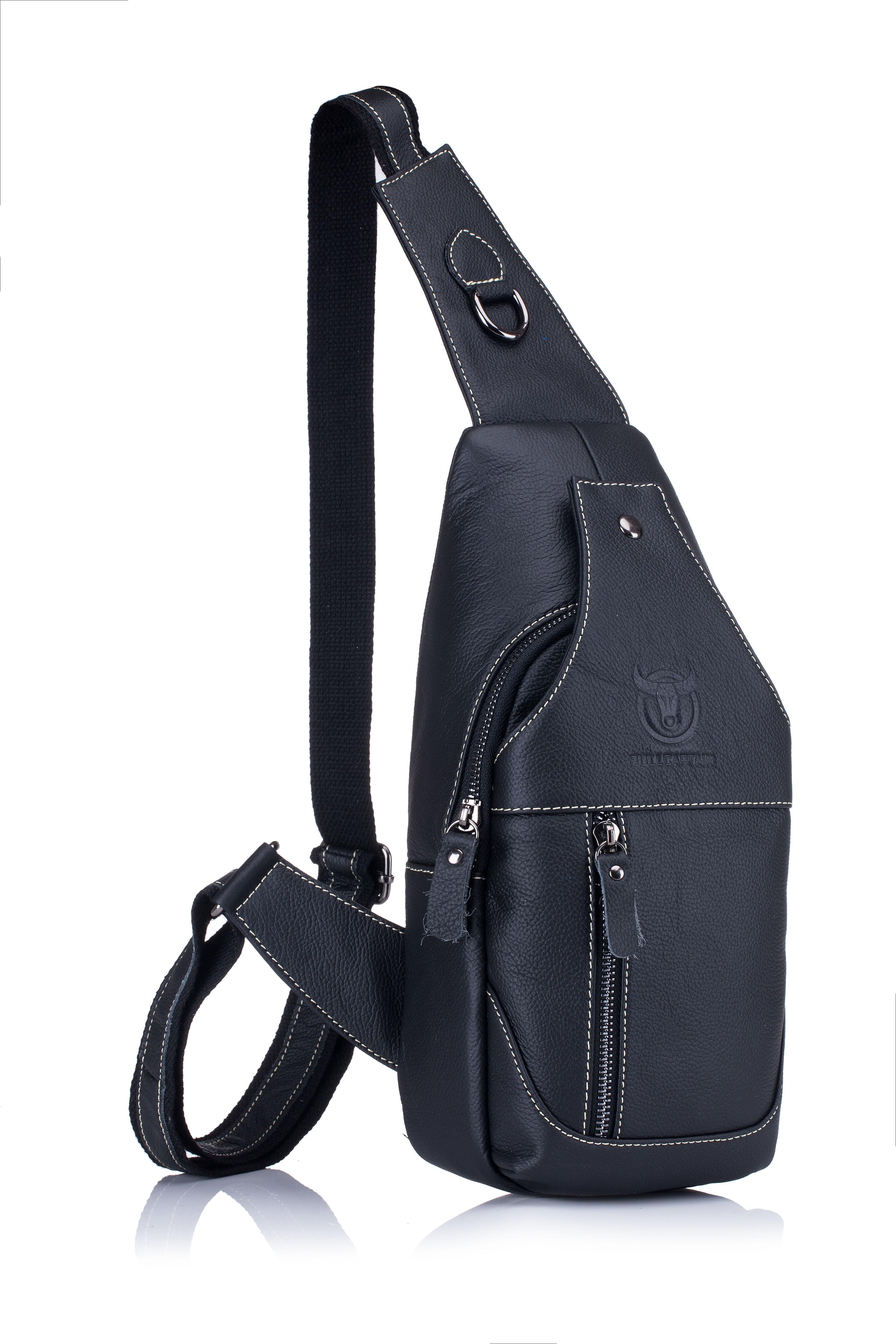 BOLSO DE CUERO VINTAGE CROSS BODY BANANO MORRAL BULLCAPTAIN XB019 NEGRO - 1