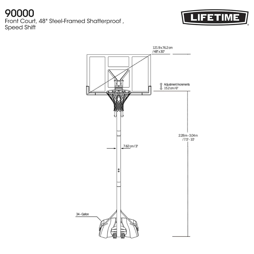 ARO DE BASKETBALL PORTÁTIL LIFETIME TABLERO POLICARBONATO 122 X 84 CM 48¿ ALTURA OFICIAL FRONT COURT - 2