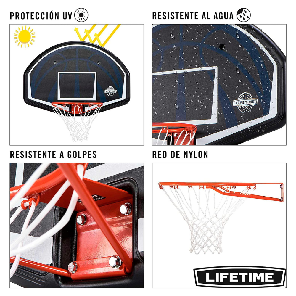 ARO DE BASKETBALL LIFETIME ACERO INOXIDABLE TABLERO POLIETILENO 112 X 72 CM 44¿ CLASSIC - 4