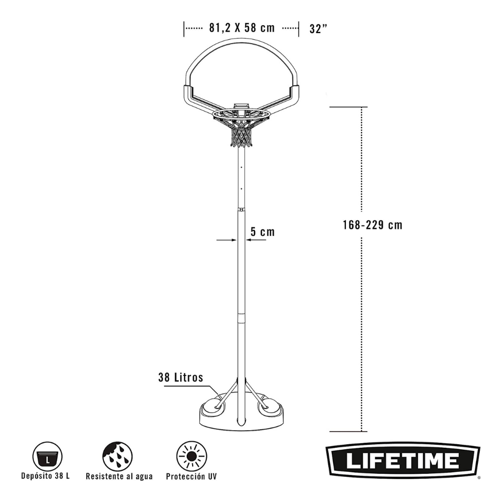 ARO DE BASKETBALL LIFETIME ACERO INOXIDABLE PORTÁTIL TABLERO POLIETILENO 81 X 58 CM 32¿ YOUTH - 4