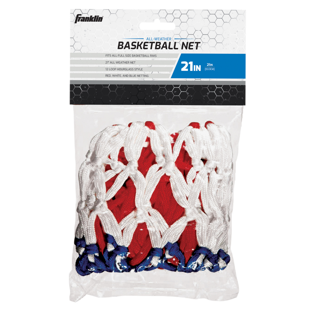 RED BASKETBALL ROJO BLANCO Y AZUL FRANKLIN SPORTS RED WHITE BLUE 12 LOOP HOURGLASS STYLE NET - 2