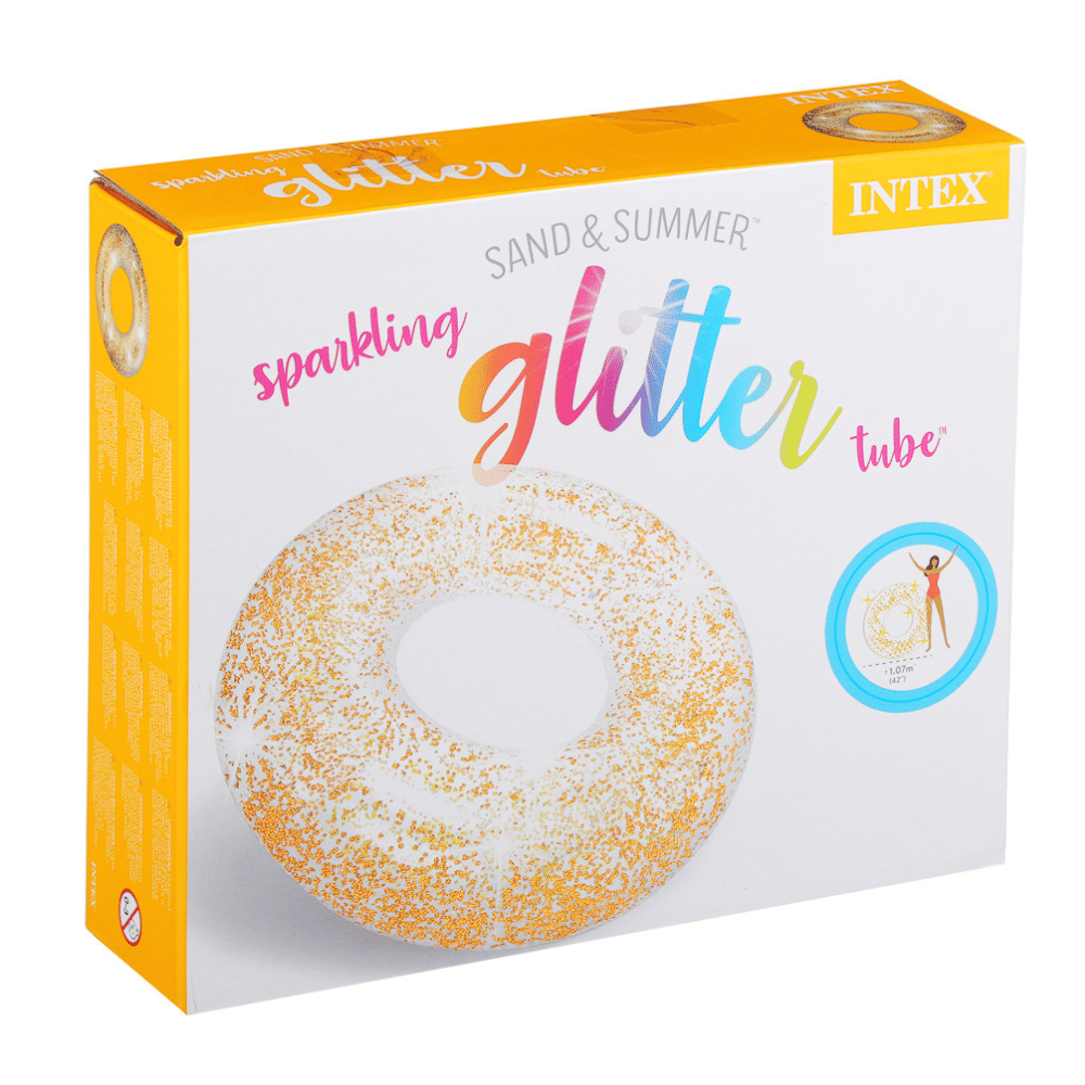 FLOTADOR INFLABLE INTEX REDONDO BRILLO 107X27 CM SPARKLING GLITTER TUBE DORADO - 3