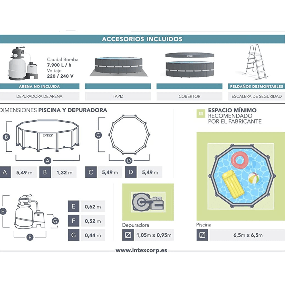 PISCINA ESTRUCTURAL INTEX ULTRA XTR FRAME SET 549X132 CM + BOMBA + ESCALERA + COBERTOR + BASE - 2