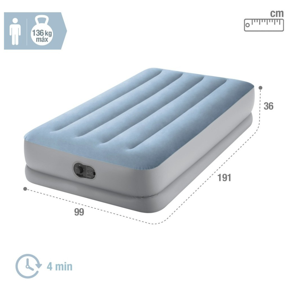 COLCHÓN INFLABLE INTEX ELÉCTRICO USB 1,5 PLAZAS 99X191X36 CM MID-RISE COMFORT - 7