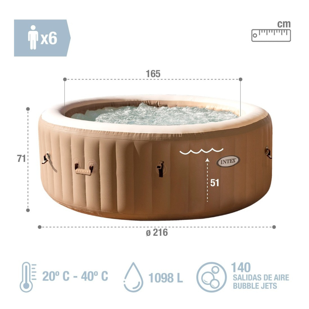 JACUZZI INTEX 216 X 71 CM SPA HOT TUB INFLABLE BUBBLE MASSAGE 6 PERSONAS - 3