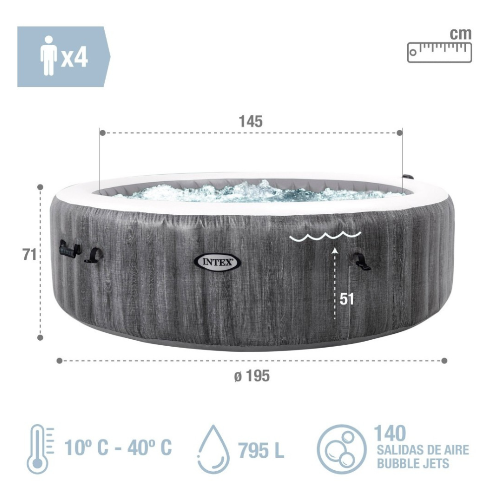 JACUZZI INTEX 196 X 71 CM SPA HOT TUB INFLABLE GREYWOOD DELUXE 4 PERSONAS - 3