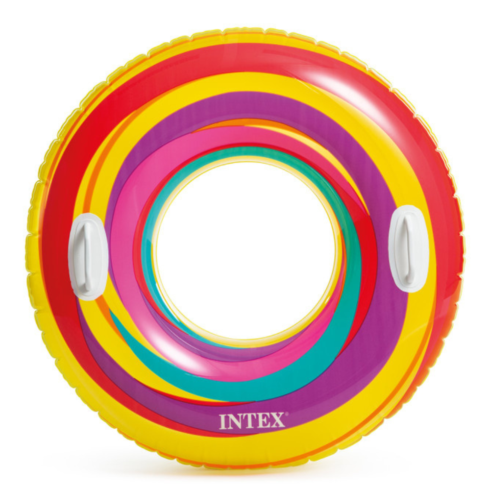 FLOTADOR INFLABLE INTEX REDONDO CON SUJETADORES 91 CM SWIRLY WHIRLY TUBE AMARILLO - 1