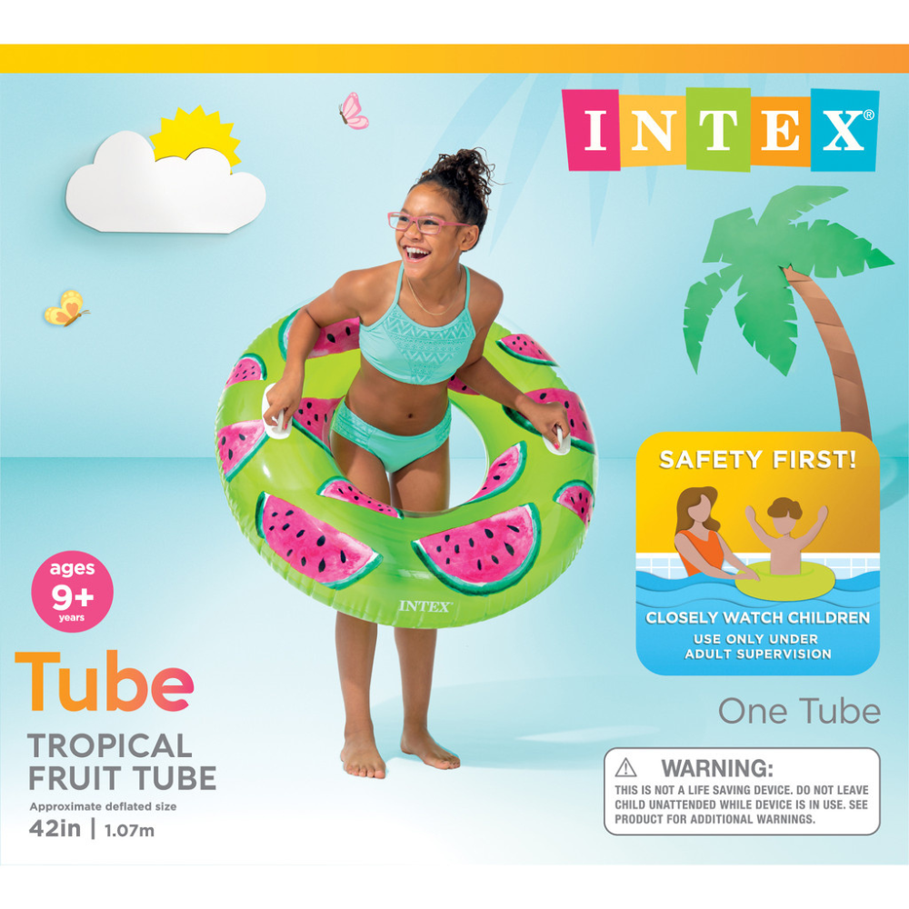 FLOTADOR INFLABLE INTEX REDONDO CON SUJETADORES 107 CM TROPICAL FRUIT TUBE SANDÍA - 3