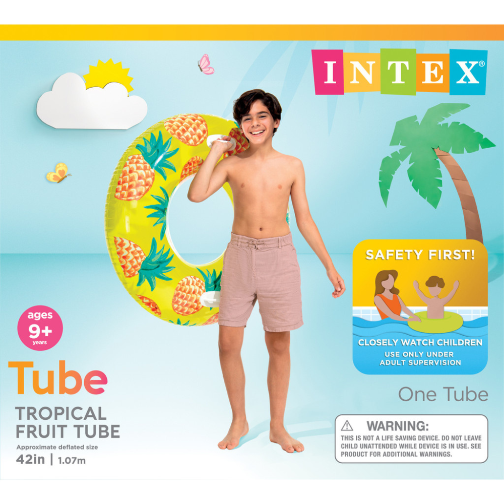 FLOTADOR INFLABLE REDONDO INTEX CON SUJETADORES 107 CM TROPICAL FRUIT TUBE PIÑA - 3