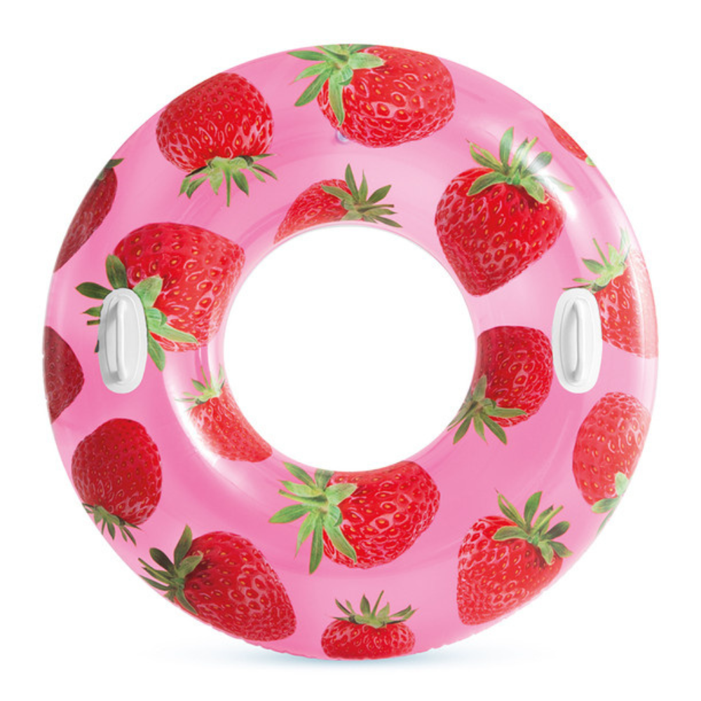 FLOTADOR INFLABLE INTEX REDONDO CON SUJETADORES 107 CM TROPICAL FRUIT TUBE FRUTILLA - 1