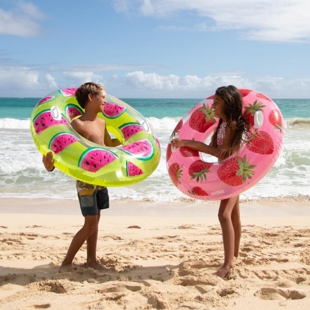 FLOTADOR INFLABLE INTEX REDONDO CON SUJETADORES 107 CM TROPICAL FRUIT TUBE FRUTILLA - 2