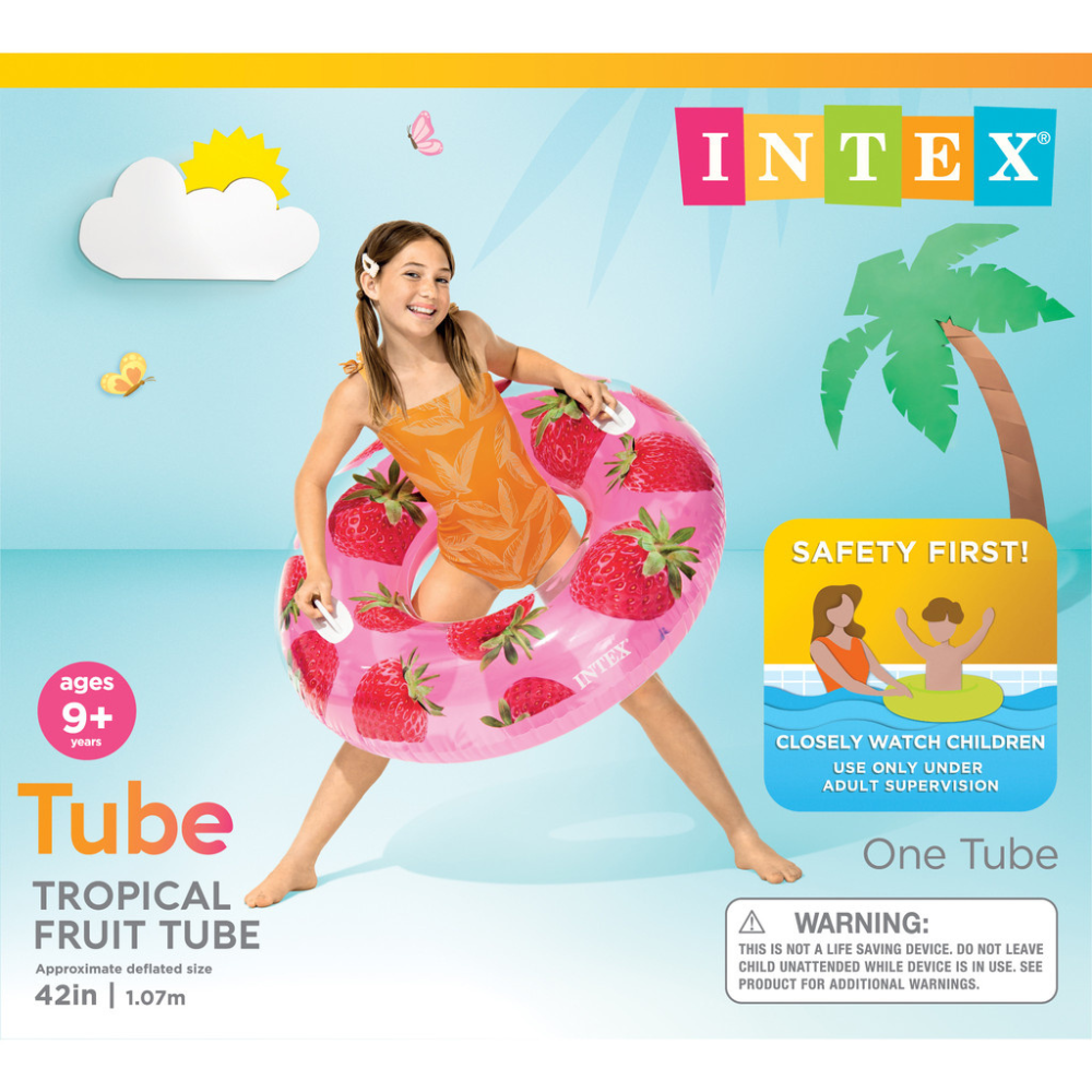 FLOTADOR INFLABLE INTEX REDONDO CON SUJETADORES 107 CM TROPICAL FRUIT TUBE FRUTILLA - 3